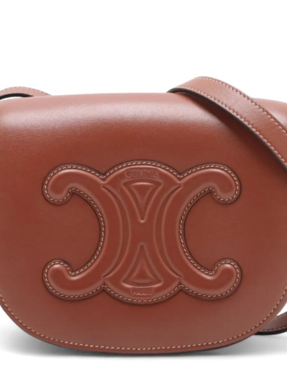 Celine Folco Triomphe Leather Shoulder Bag Brown